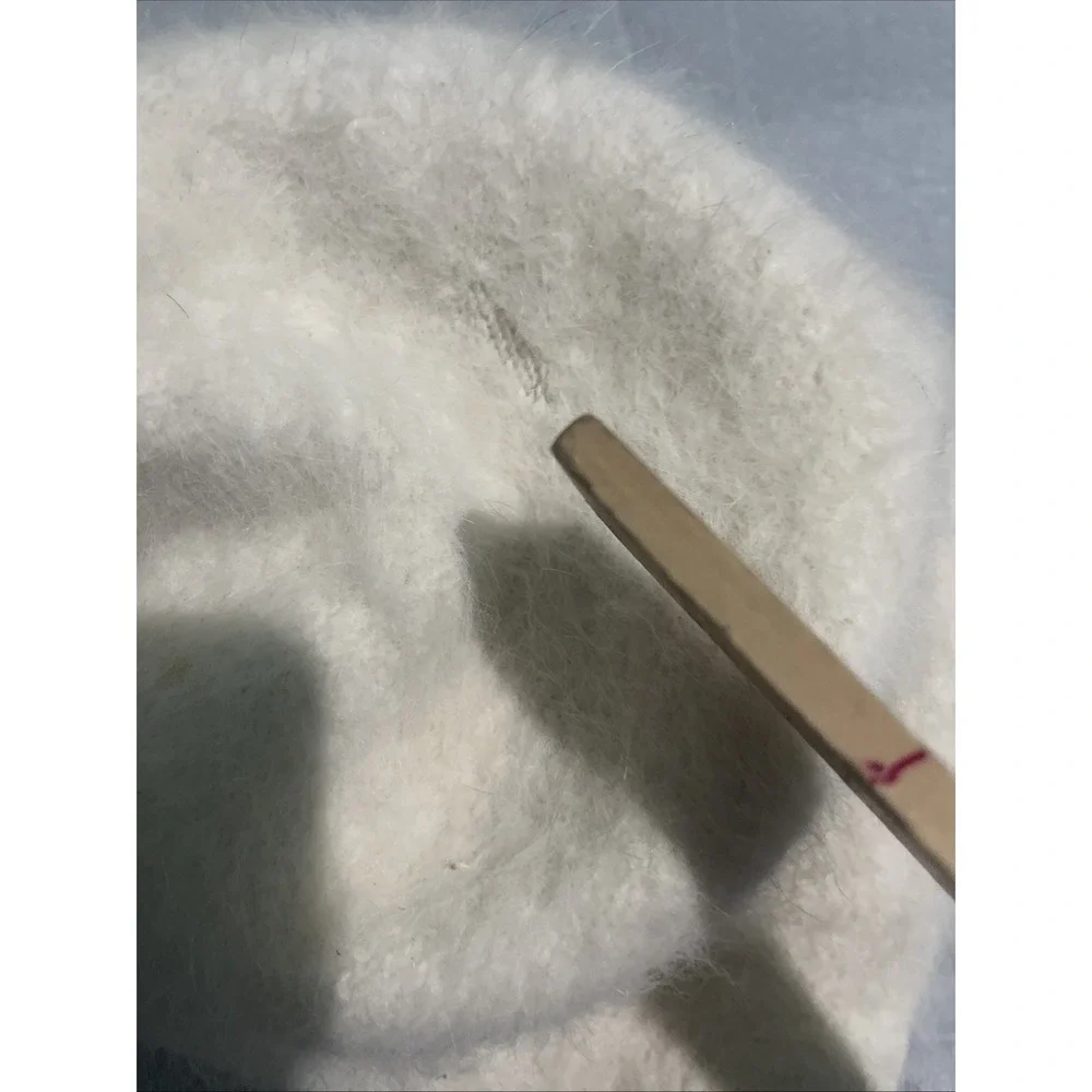 Cream Angora Rabbit Hair Nylon Wool Blend Beanie‎ Hat